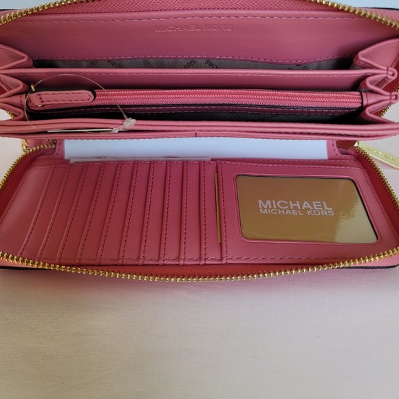 MICHAEL KORS Jet Set Travel Continental Pebbled Leather Wallet-Tea Rose 🎈⭐$138. - Picture 14 of 16
